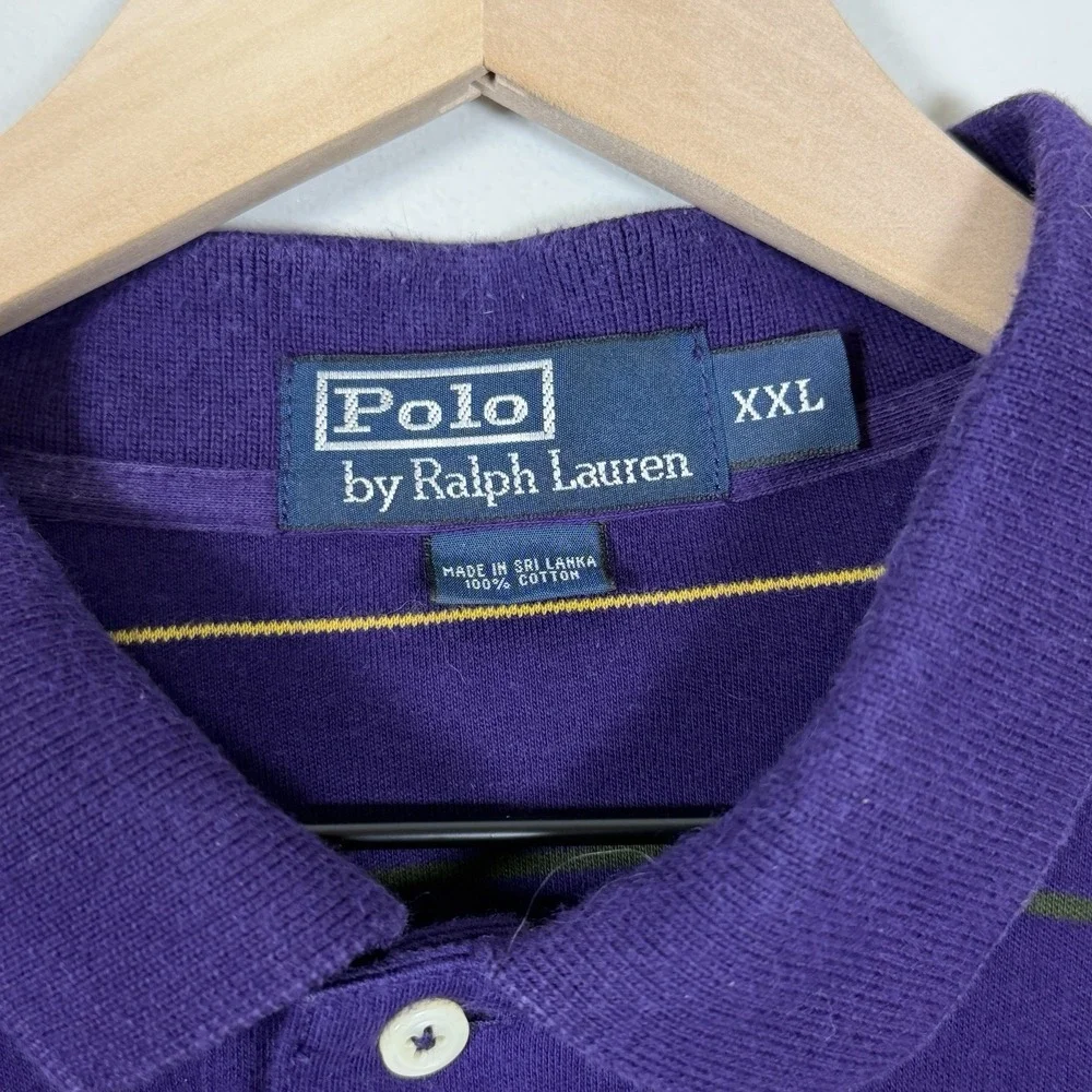 VTG Ralph Lauren Polo Shirt Purple with Gold & Green Stripes Mardi Gras NOLA